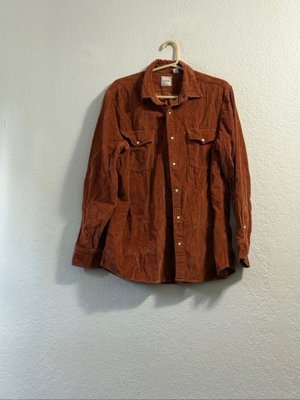 Rowm burnt orange corduroy shacket long sleeve button down shirt L